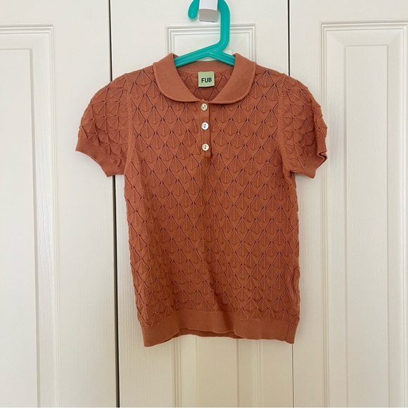 FUB Organic Cotton Fine Knit Pointelle Polo Shirt Sandstone 6Y - Picture 6 of 9